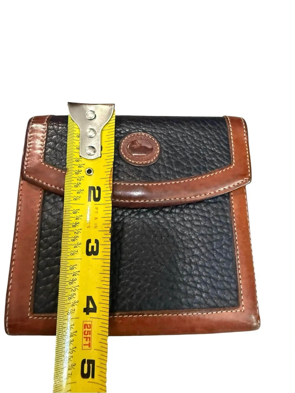 Vintage Dooney & Bourke Black Pebbled Leather Wallet with Brown Trim